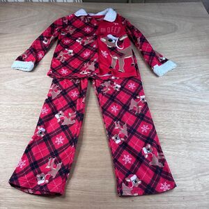 Rudolph the Red-Nosed Reindeer Pajama Set Kids S 6/6X Plaid Fleece OH DEER